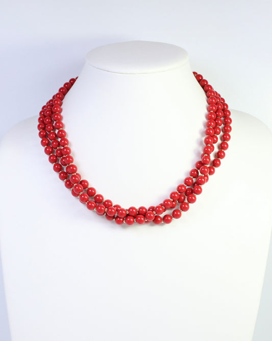 Brinley Beaded Layered Necklace Red