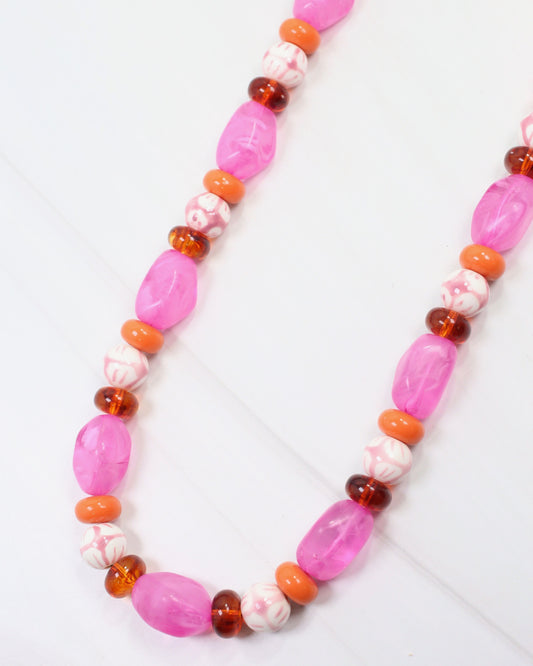 Sedalia Mixed Beaded Necklace Fuchsia