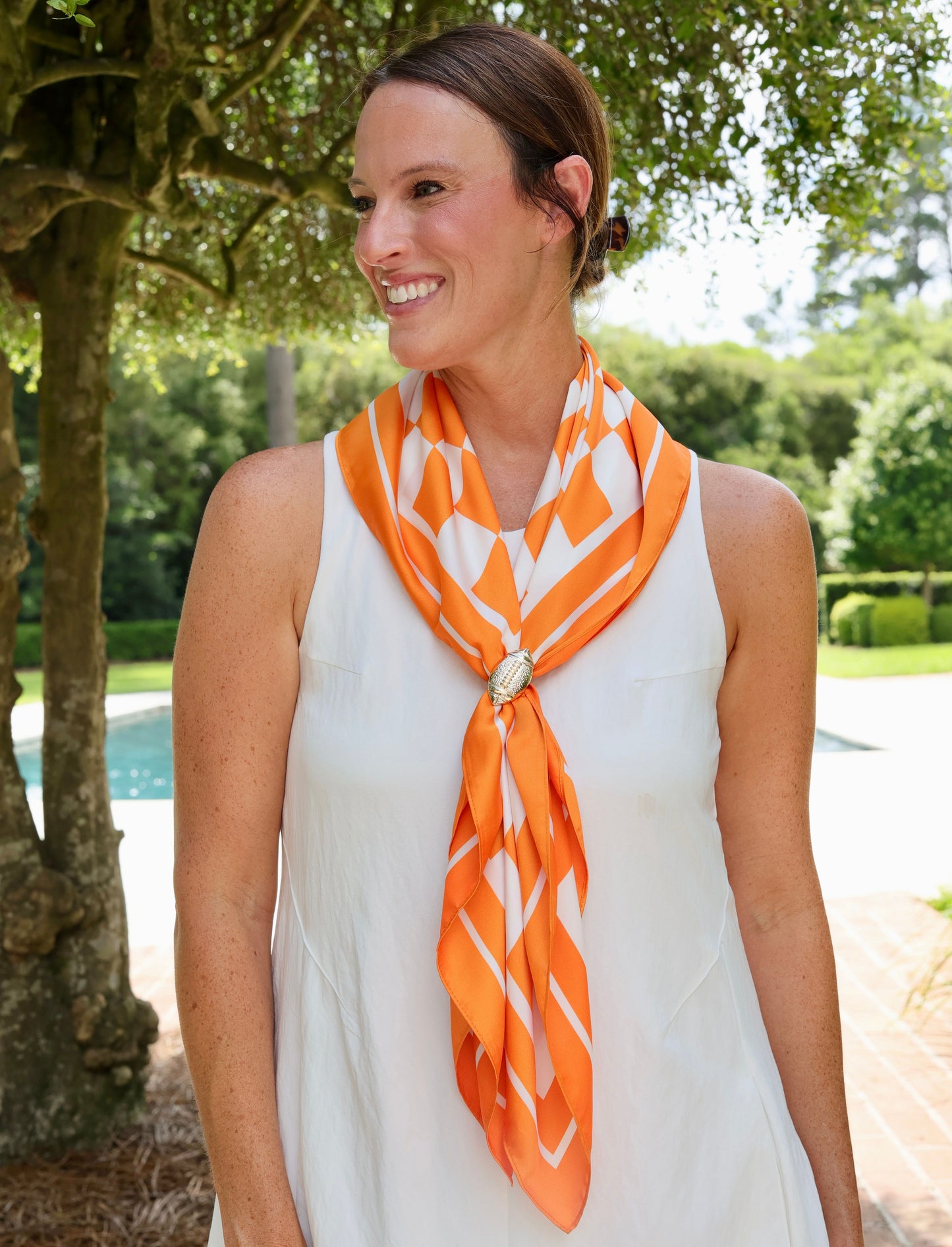 Calloway Checked Scarf Large Orange White
