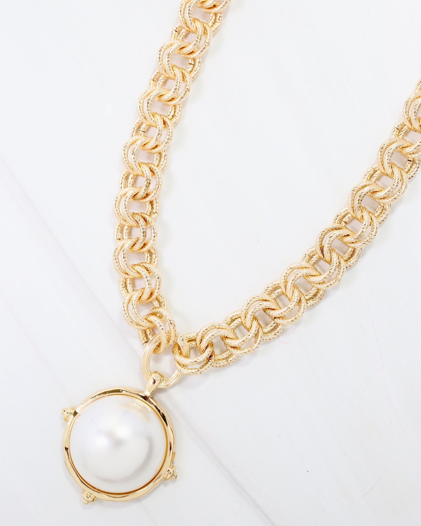 Lexington Link Pearl Charm Necklace Gold