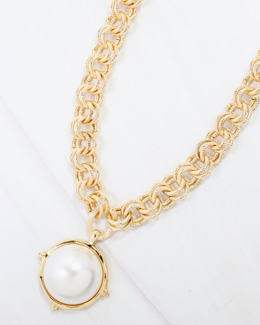 Lexington Link Pearl Charm Necklace Gold