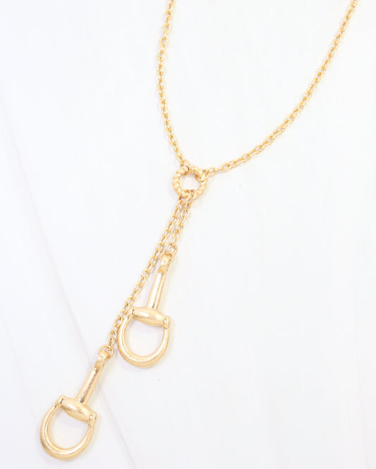 Henderson Horsebit Y Necklace Worn Gold