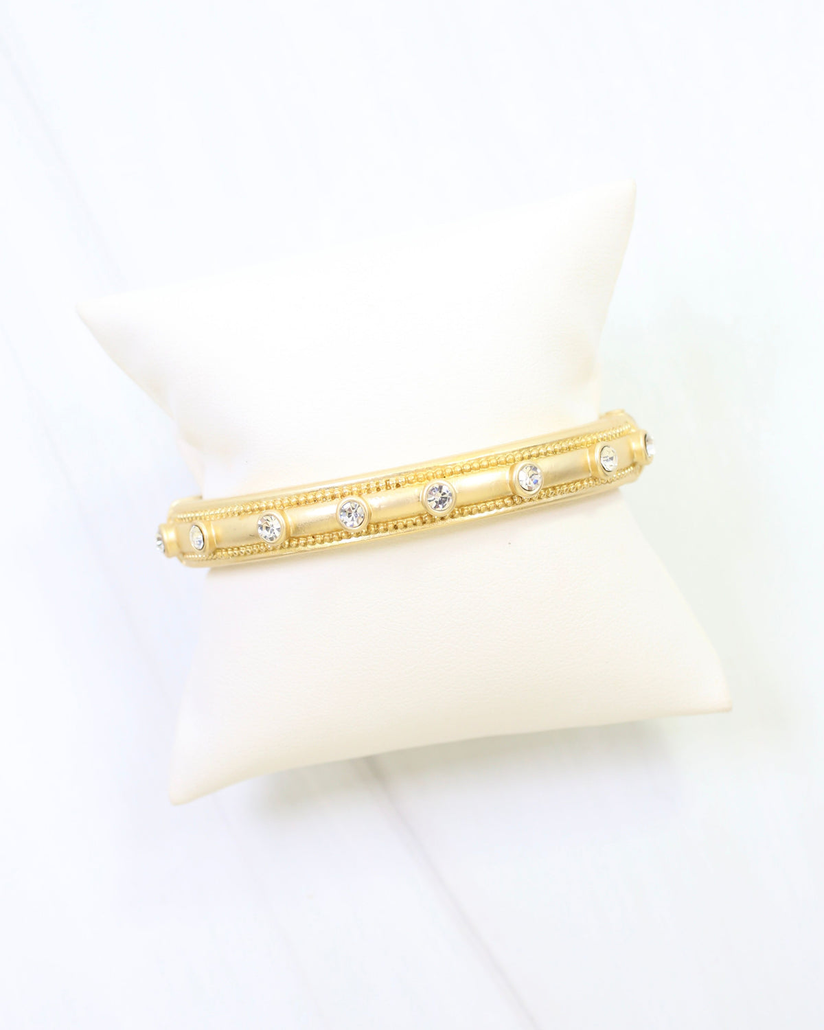 Milan CZ Hinged Bangle Bracelet Matte Gold