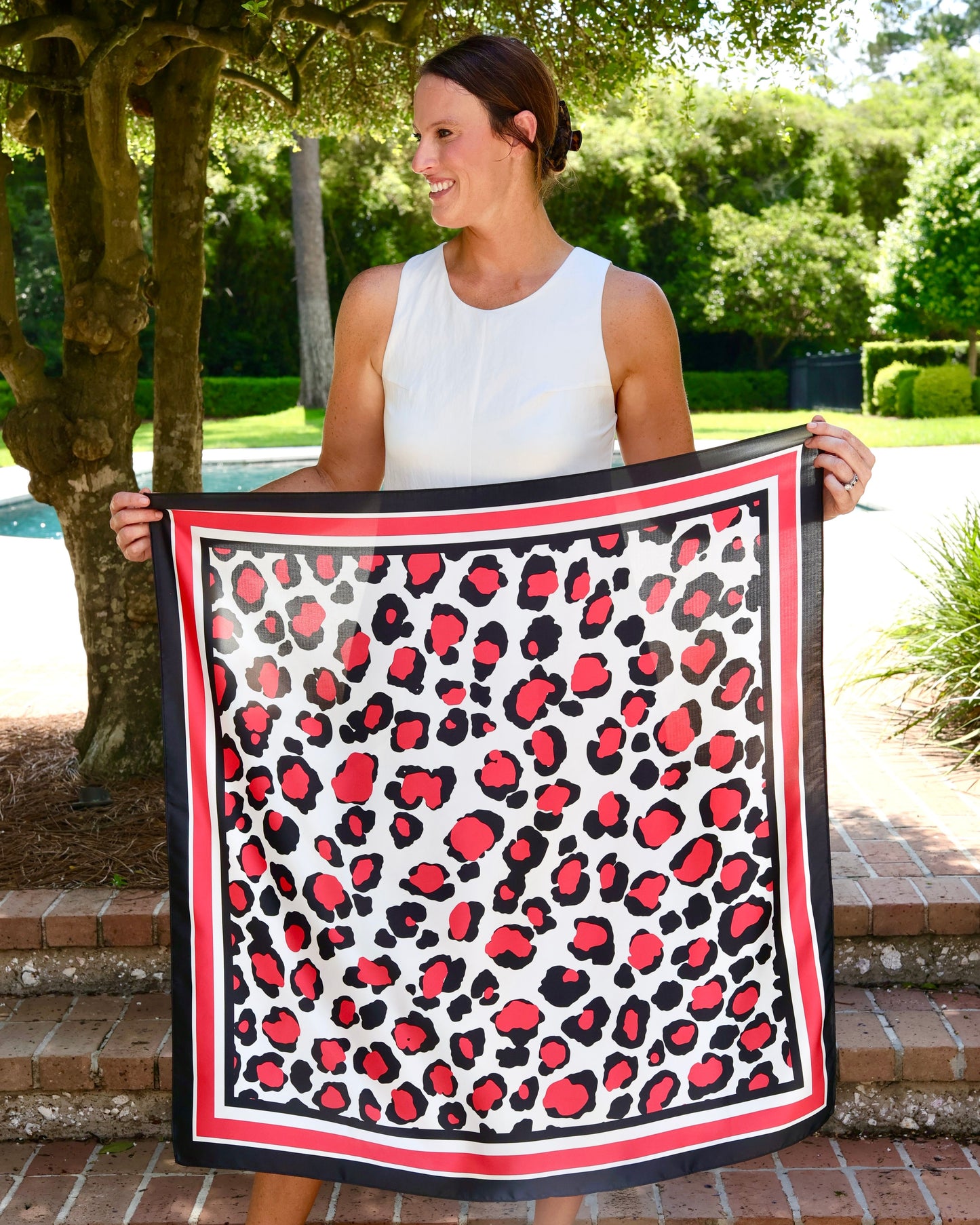 Meredith Spotted Scarf Large Red Black