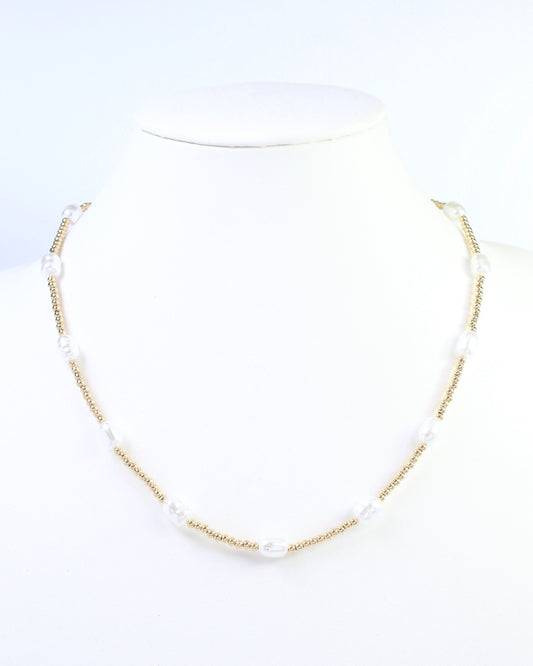 Sofie Bead and Pearl Necklace Gold