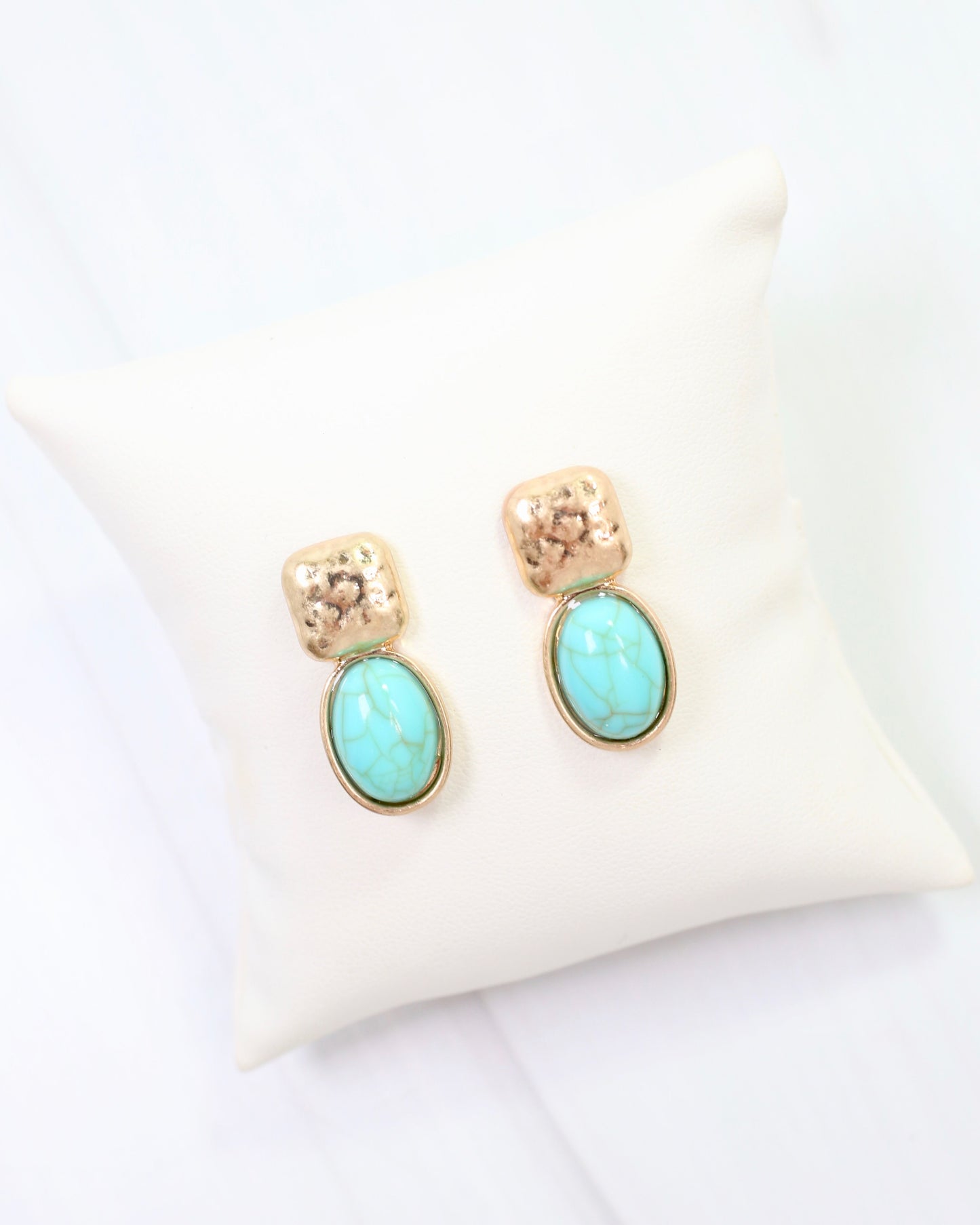 Mindy Textured Gold Drop Earring Turquoise