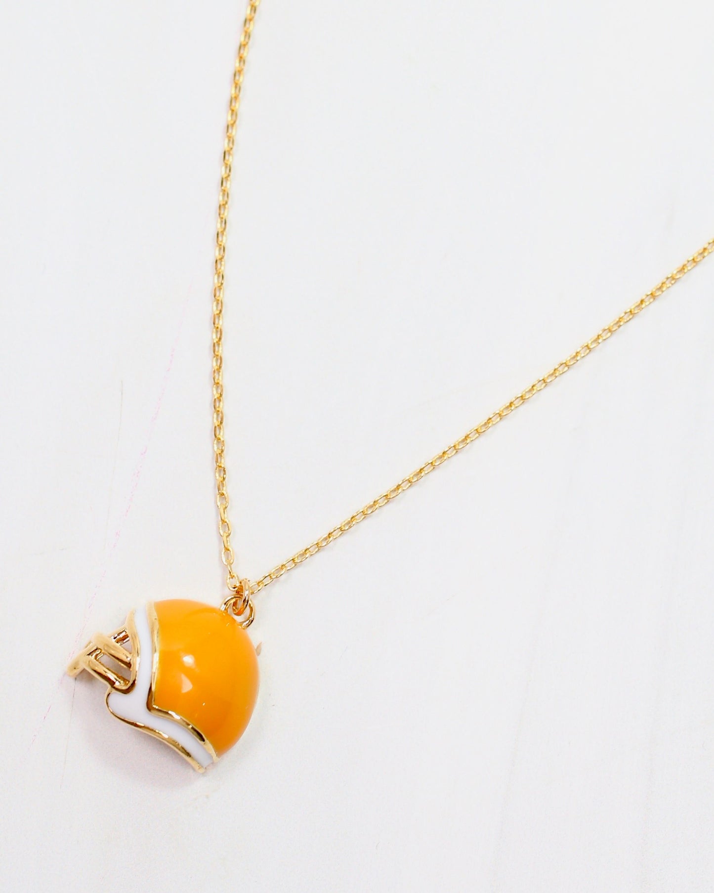 Enamel Helmet Necklace Orange White