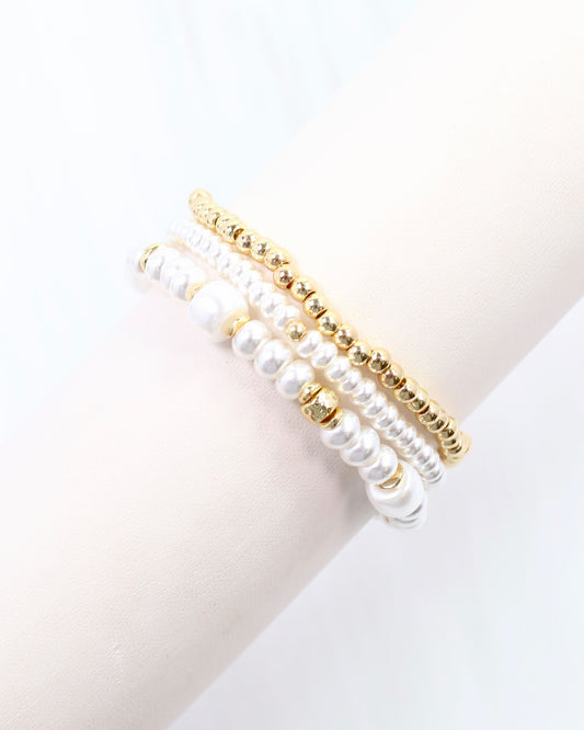 Devin Beaded Stretch Bracelet Set Pearl