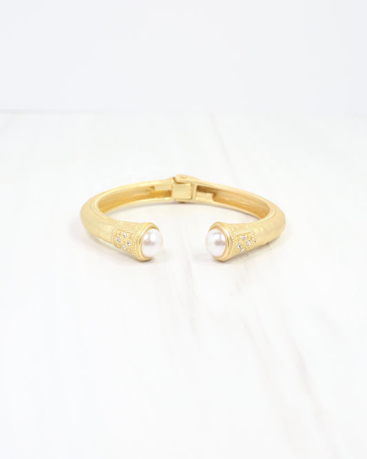Colette Hammered Hinged Cuff Bracelet Pearl