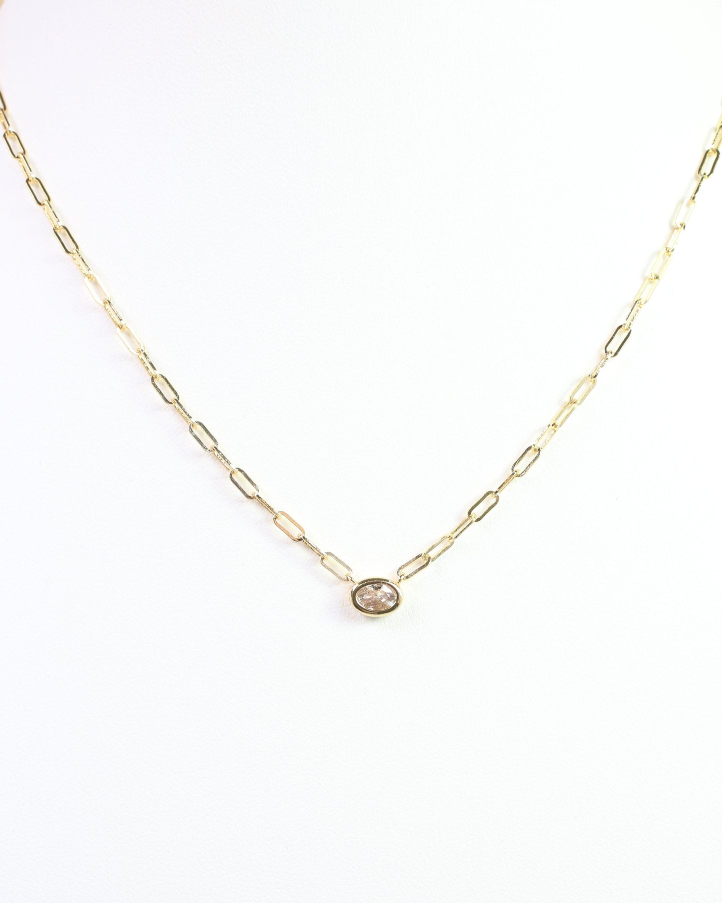 Gemma Oval CZ Link Necklace WR Gold