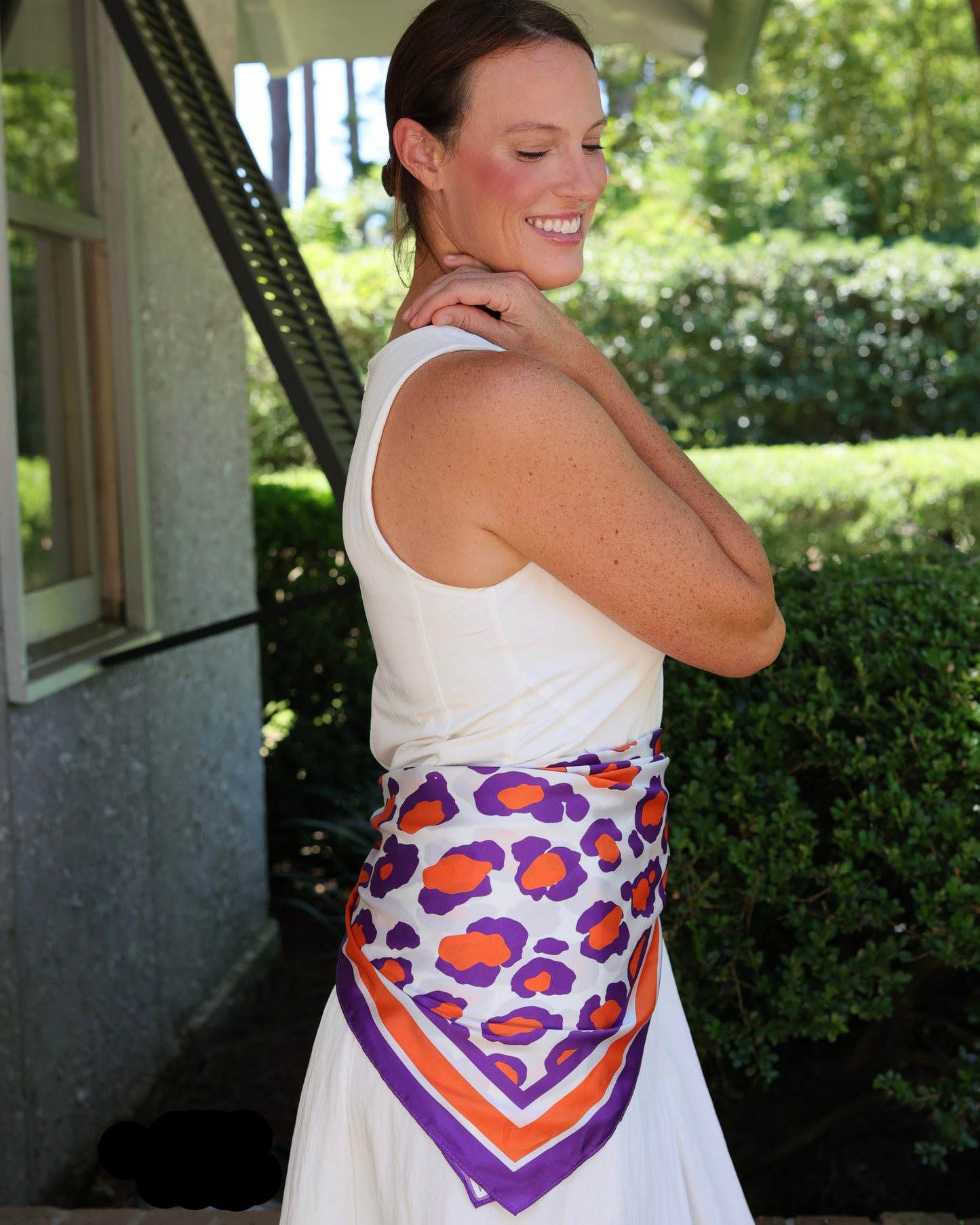 Meredith Spotted Scarf Large Purple Orange