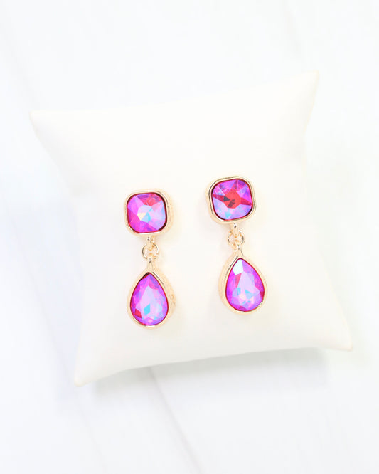 Roxanne Rhinestone Drop Earring Pink AB