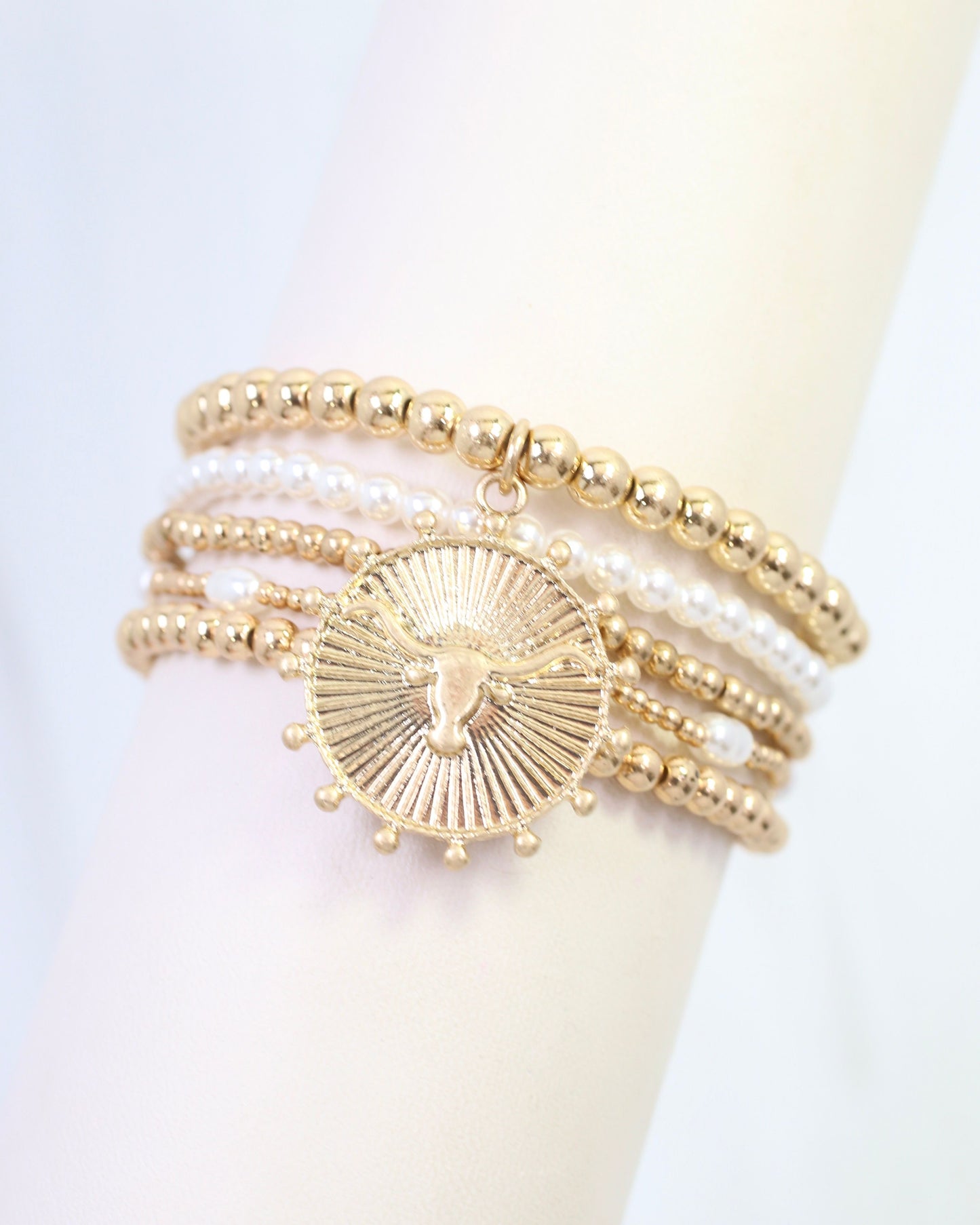 Carmen Coin Beaded Bracelet Set Bull Worn Gold