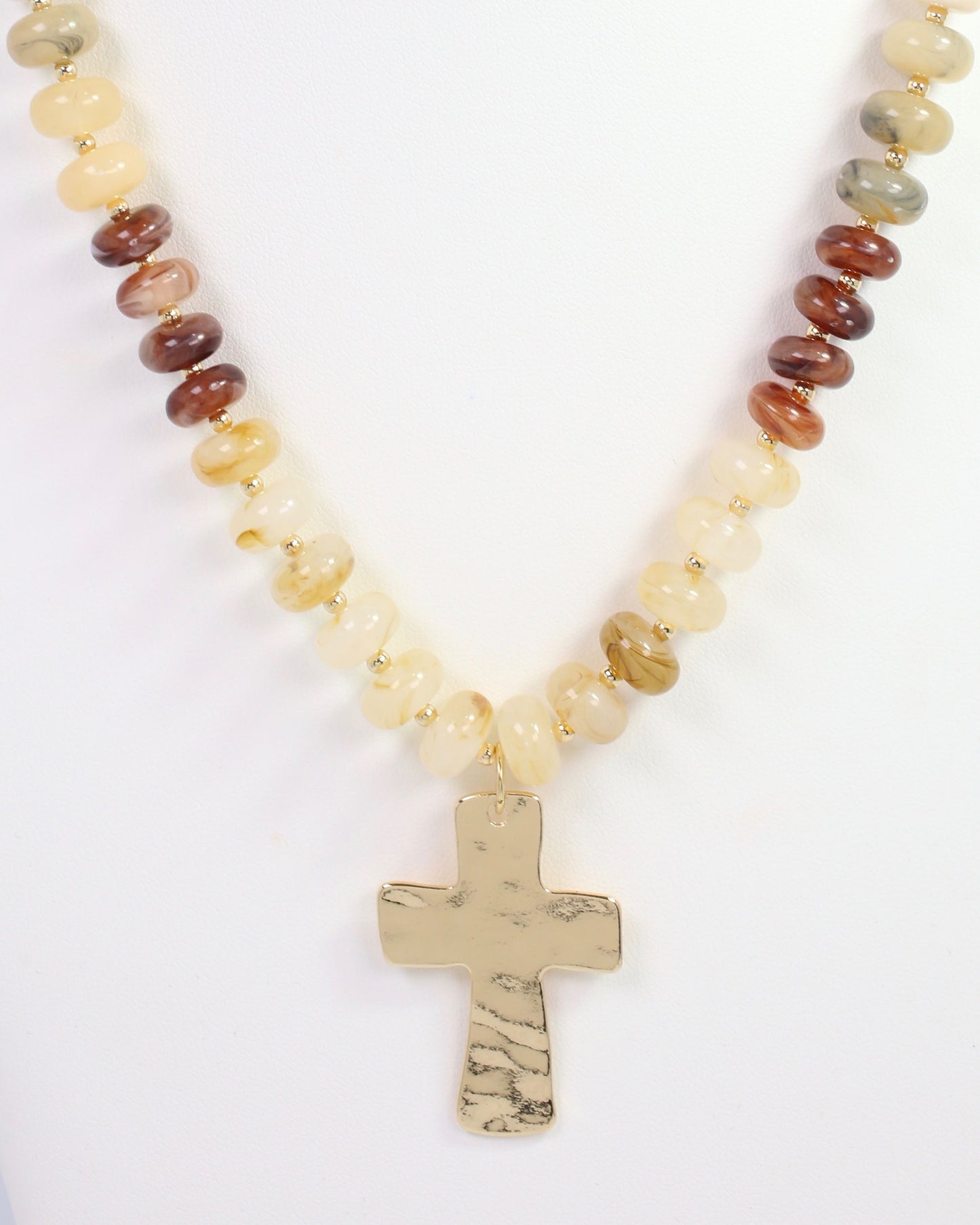 Berkeley Stone Beaded Cross Necklace Natural