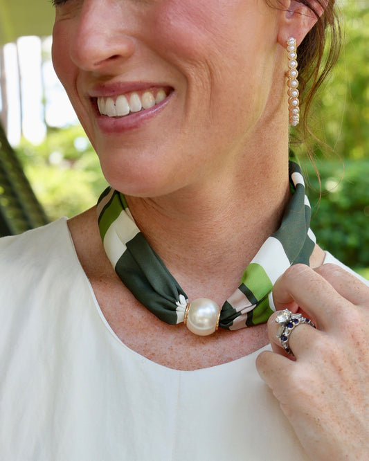 Pammie Magnetic Pearl Scarf Necklace Olive