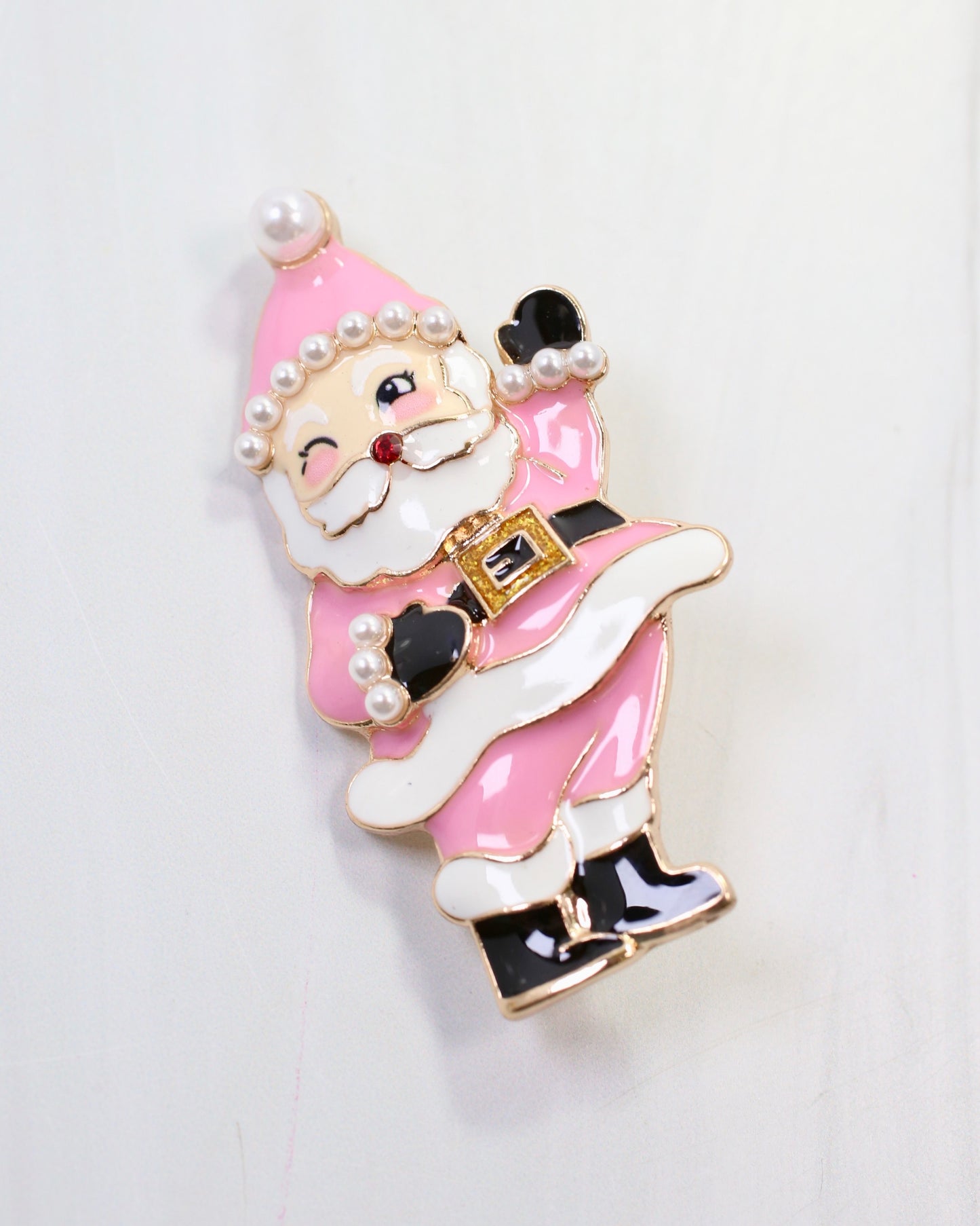 Winking Santa Brooch Pink