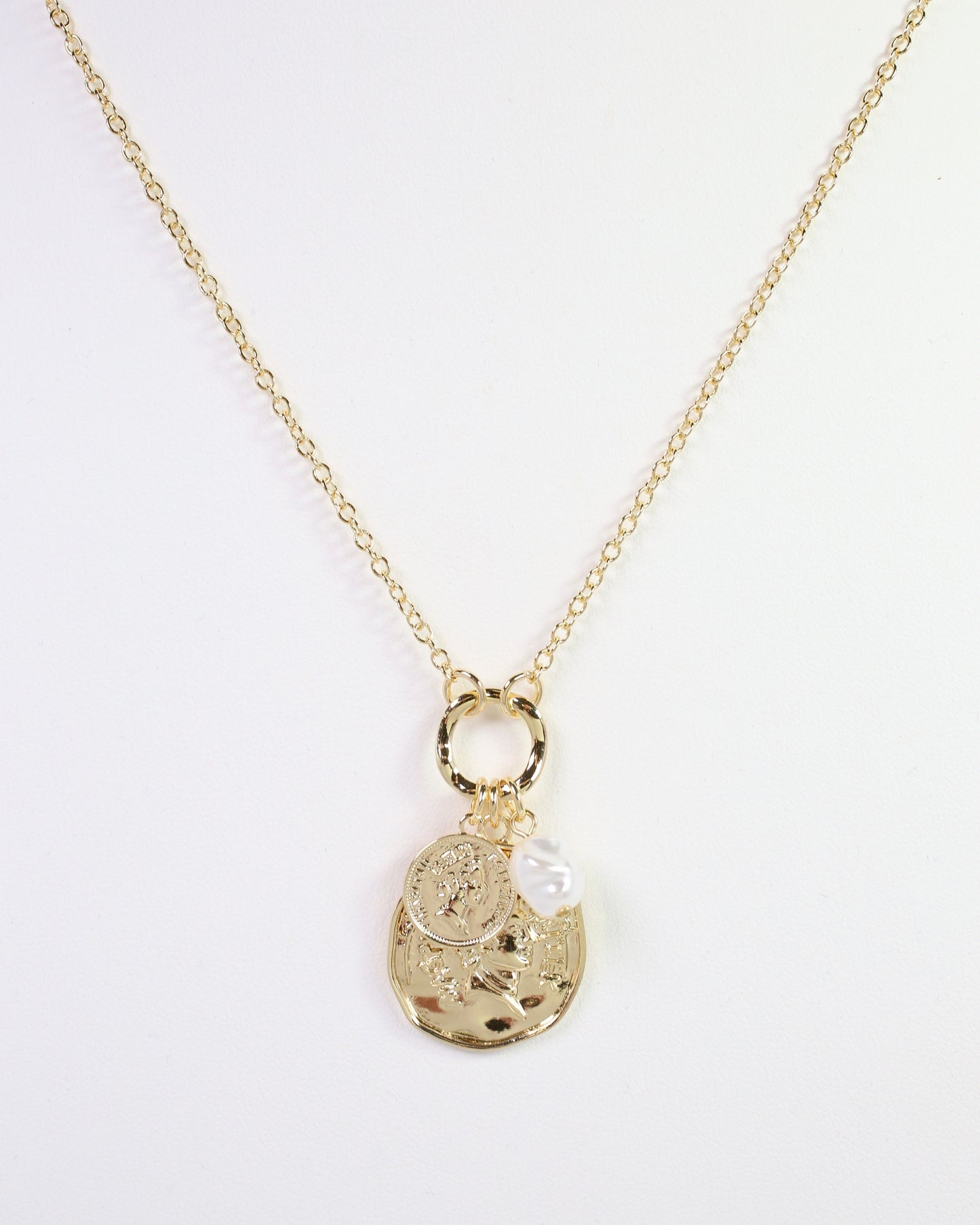 Sable Coin Charm Cluster Necklace Gold