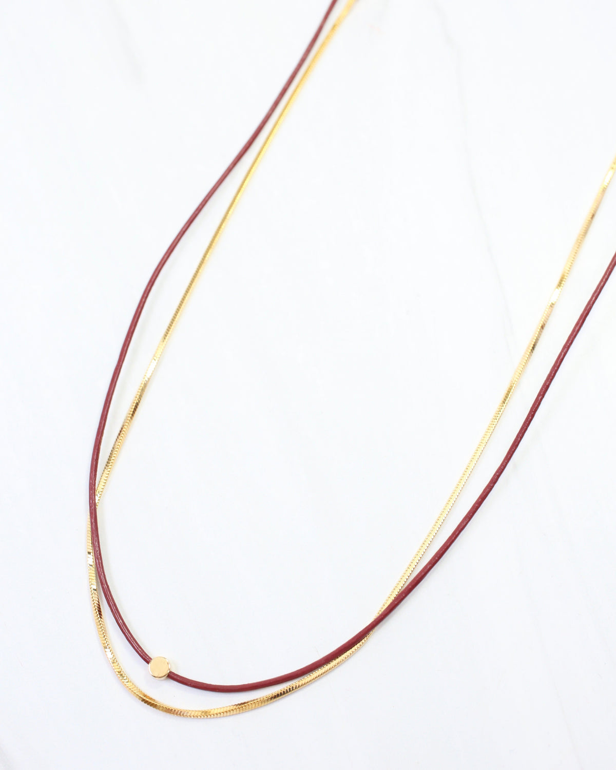 Paula Cord and Chain Layered Necklace Burgundy
