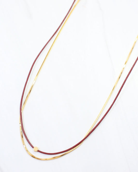 Paula Cord and Chain Layered Necklace Burgundy