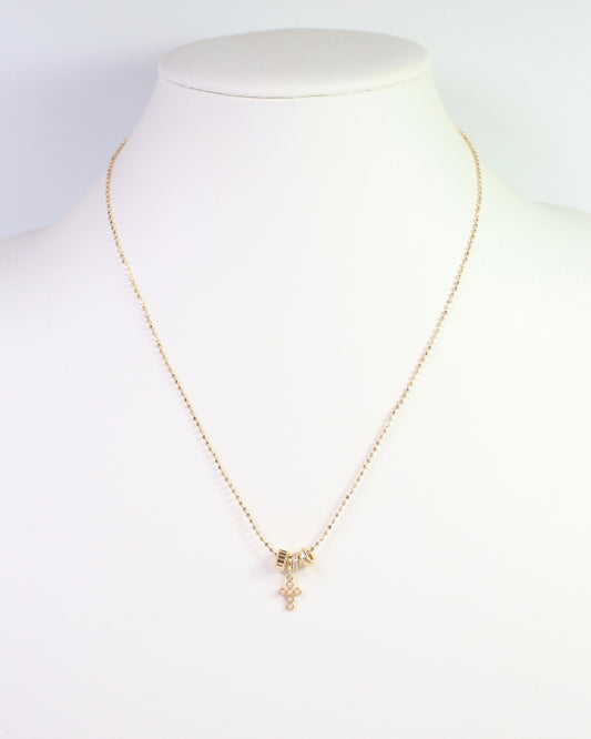 Nashua Rondelle Charm CZ Cross Necklace WR Gold
