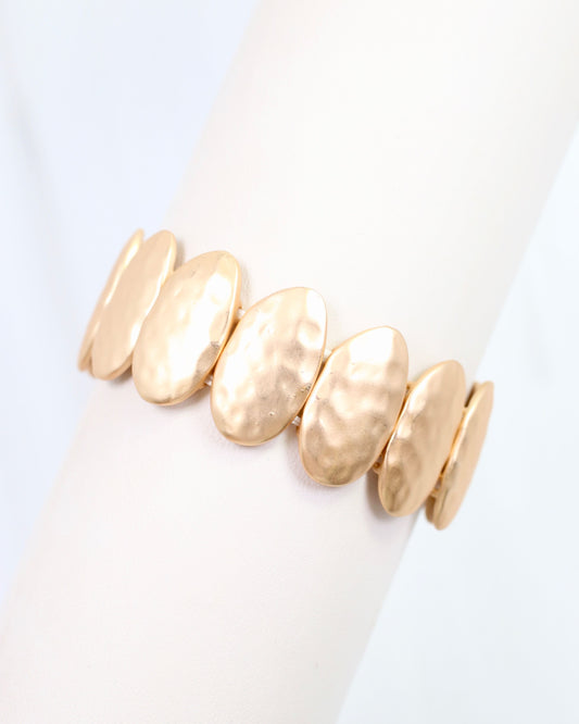Oconee Hammered Oval Stretch Bracelet Matte Gold