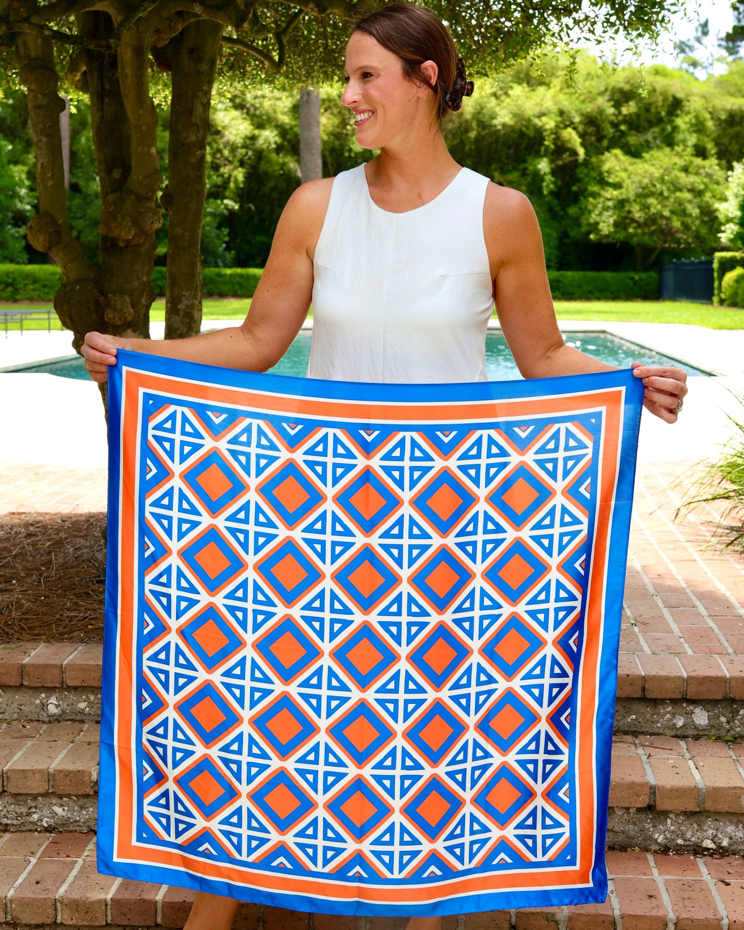 Barrett Tile Scarf Large Blue Orange