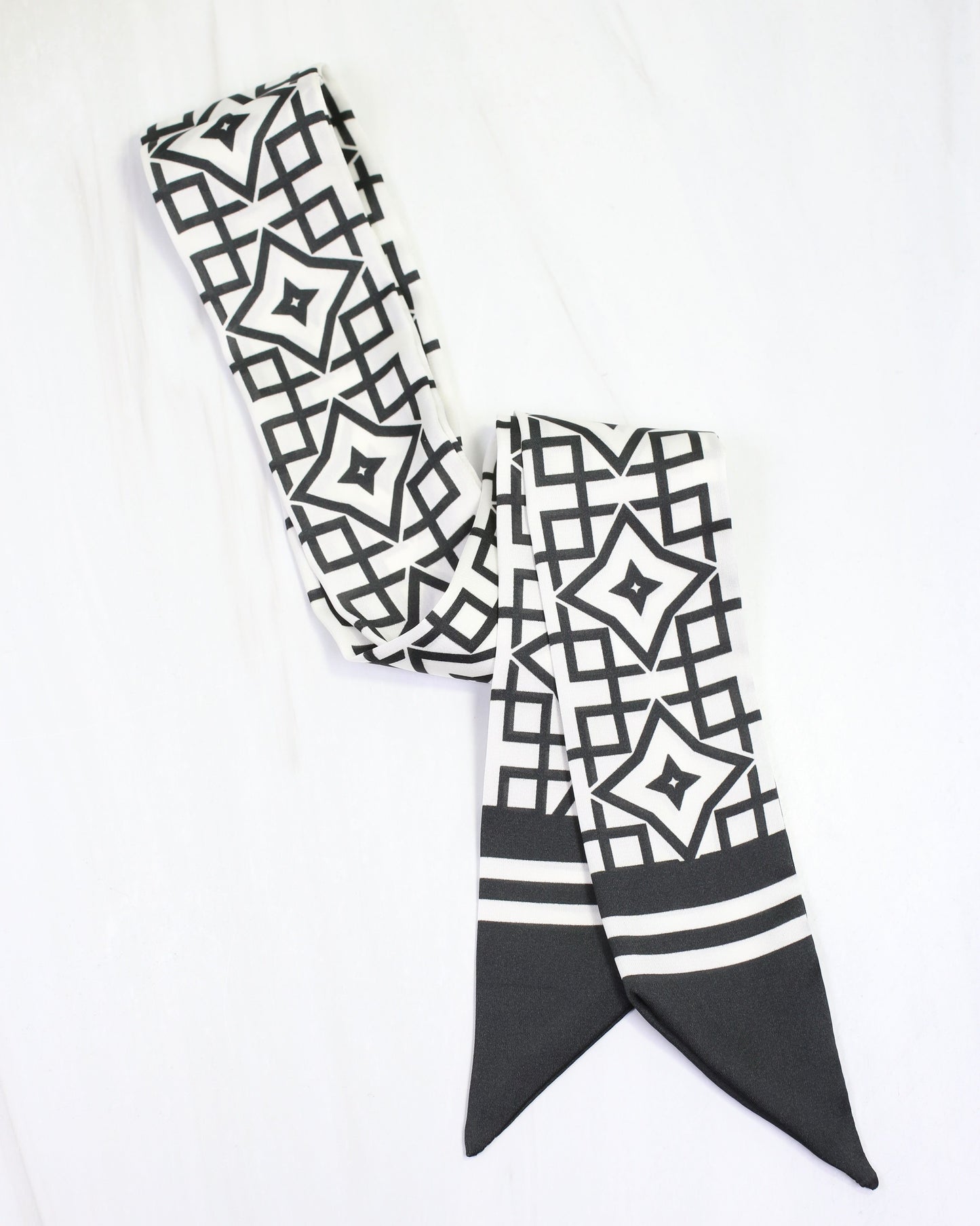 Langston Geometric Skinny Scarf Black White