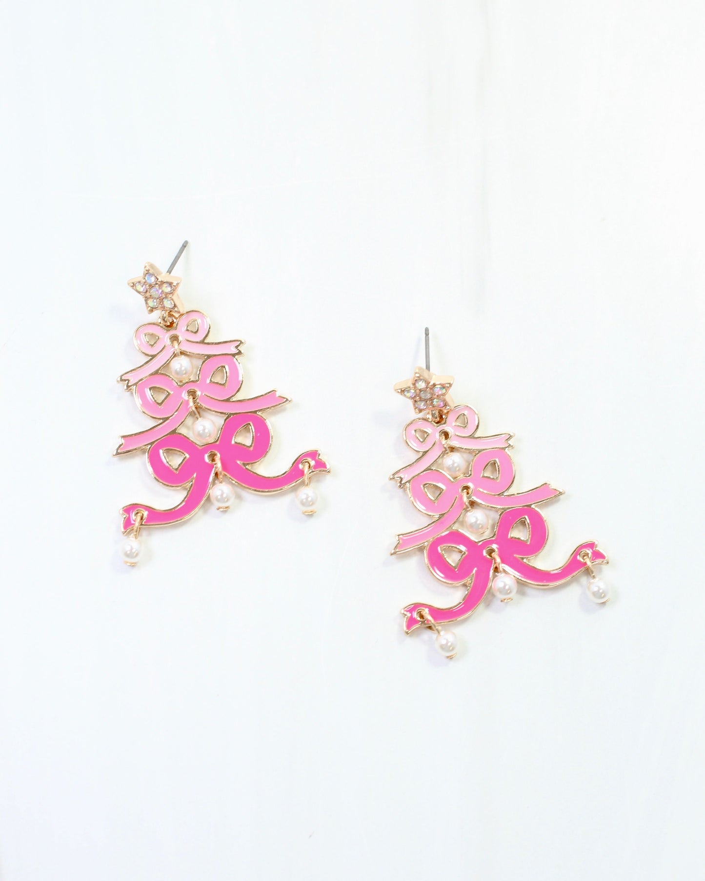 Cheerful Bow Tree Earrimg Pink