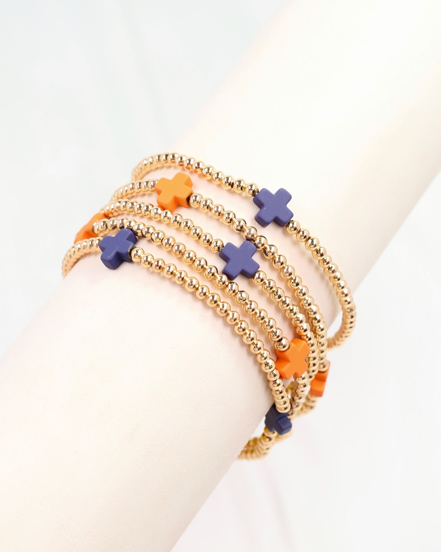 Brittany Cross Bracelet Set Orange Navy