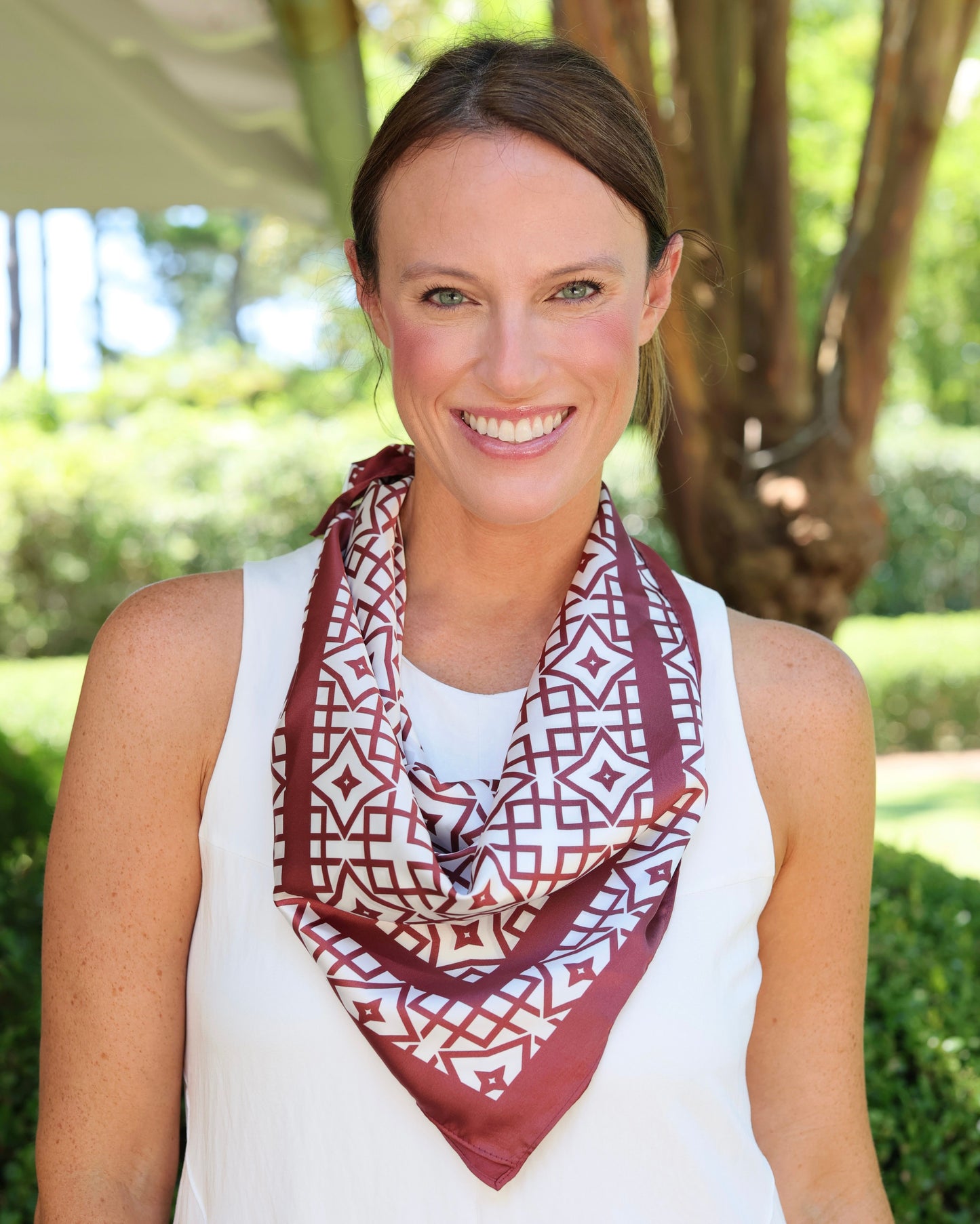 Langston Geometric Scarf Medium Maroon White