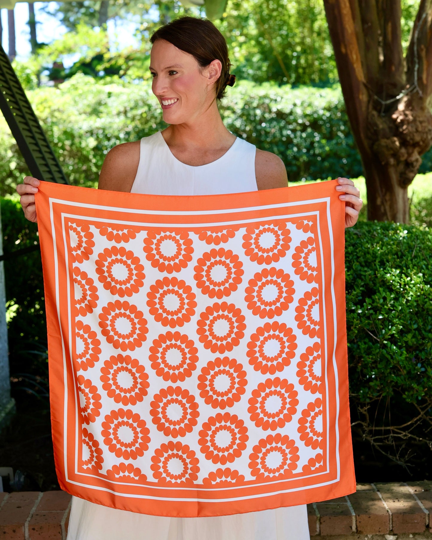 Lucy Floral Scarf Medium Orange White