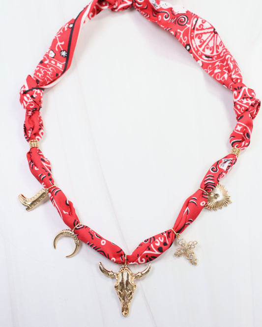 Escondido Western Charm Scarf Necklace Red