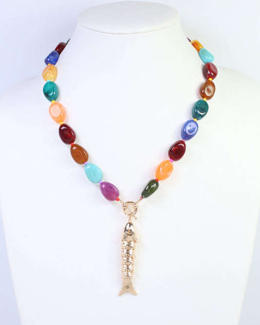 Frida Fish Beaded Necklace Multi