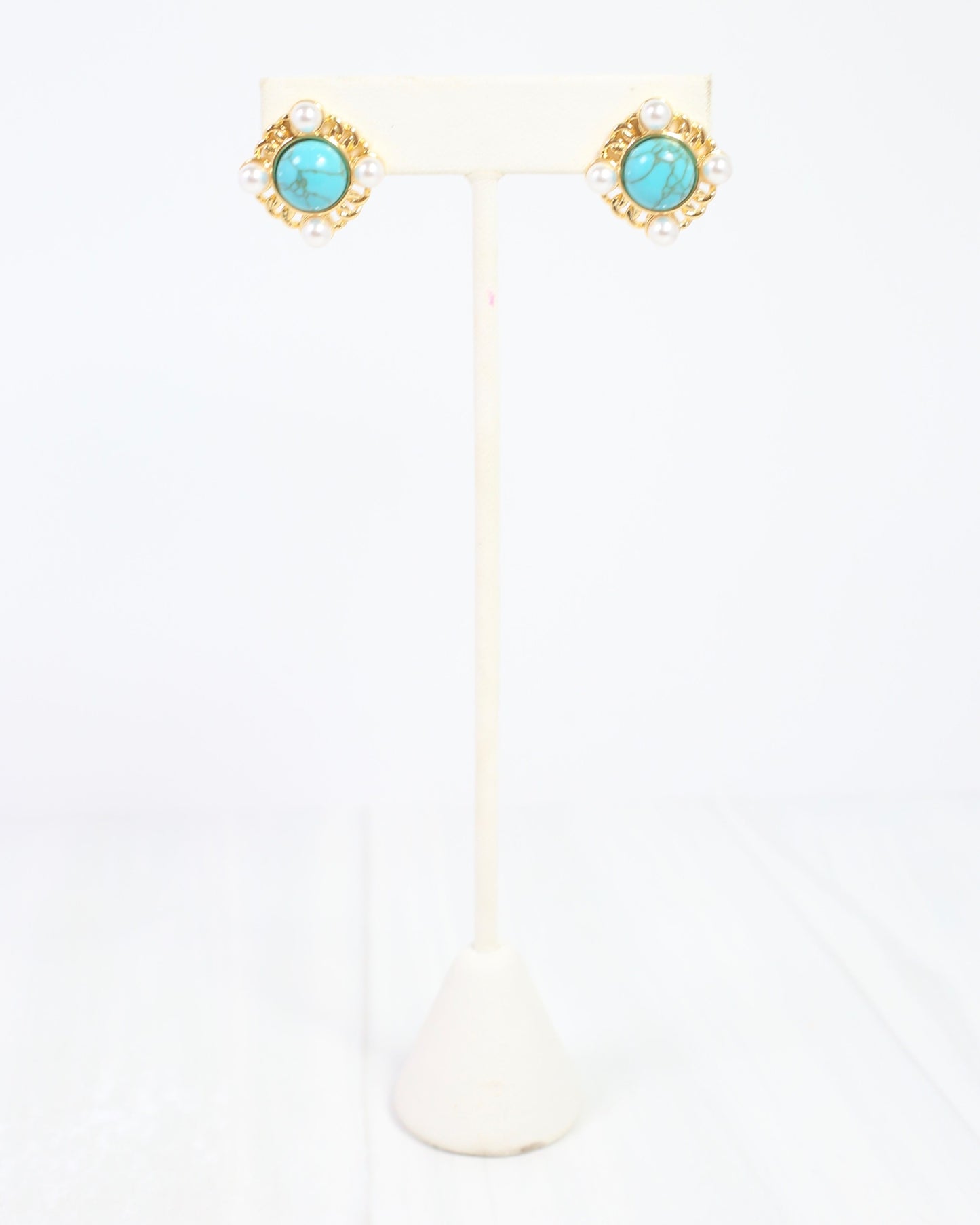 Sante Fe Turquoise and Pearl Stud Gold