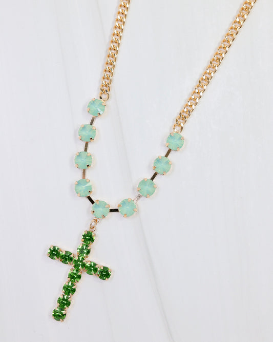 Richland Rhinestone Cross Necklace Green