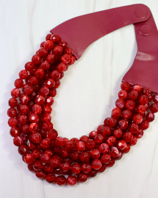 Cadence Multi Layered Beaded Necklace Burgundy