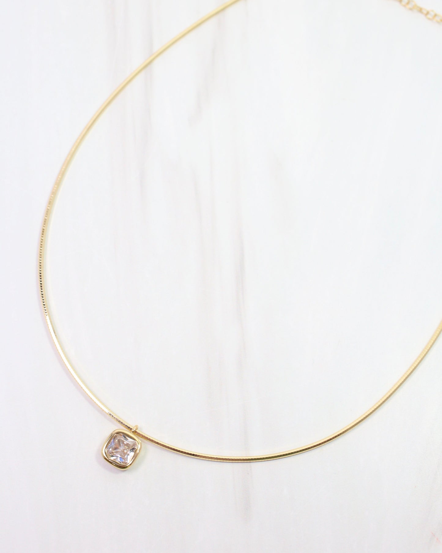 Farah Square CZ Chain Necklace WR Gold