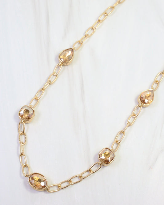 Elena Hammered Crystal Link Necklace Champagne