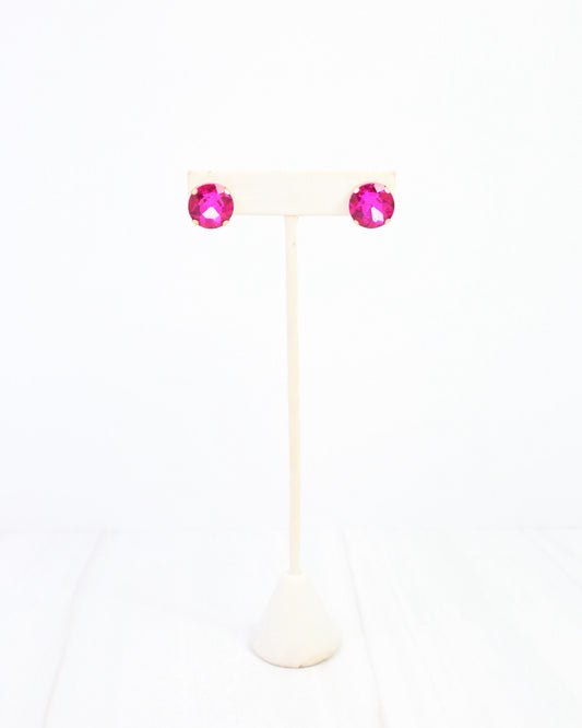 Andi Large Rhinestone Stud Earring Fuchsia