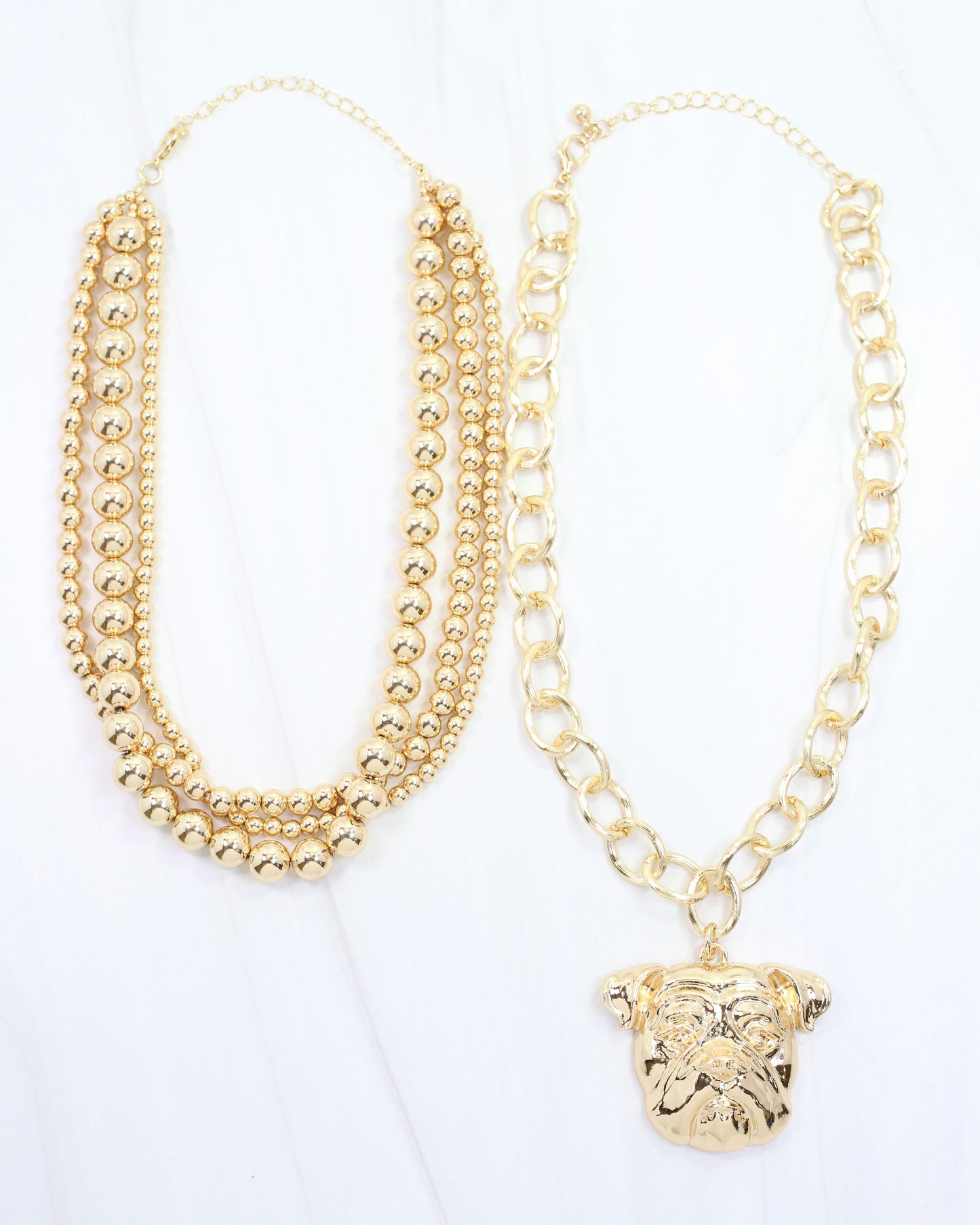 Bree Beaded Layered Necklace Dog Gold