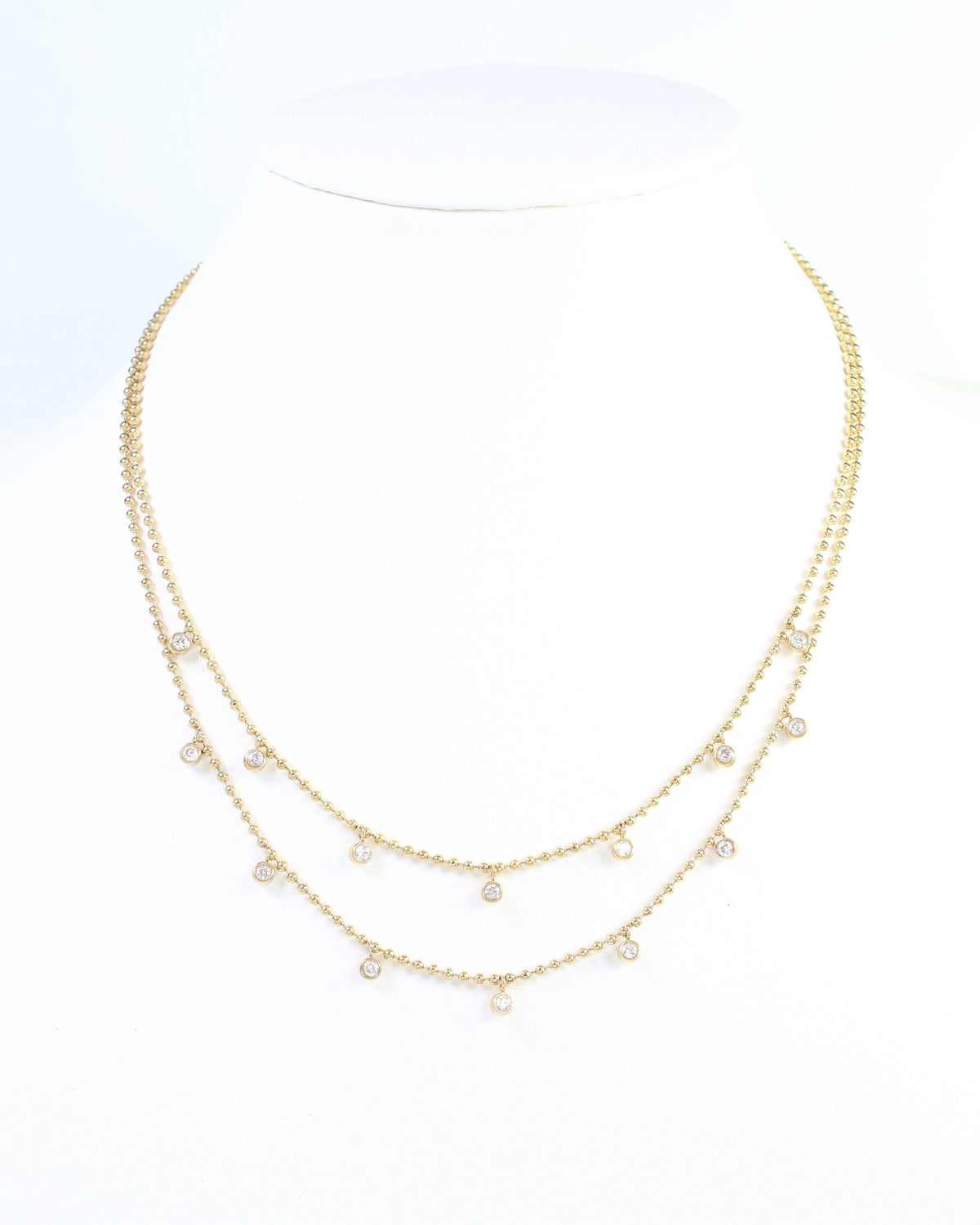 Ryann Layered CZ Ball Necklace WP Gold