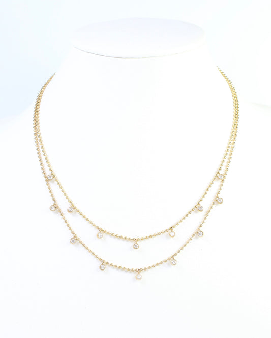 Ryann Layered CZ Ball Necklace WP Gold