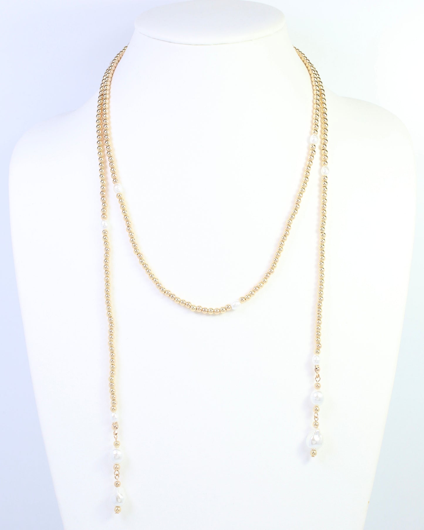 Kalina Beaded Pearl Wrap Necklace Gold