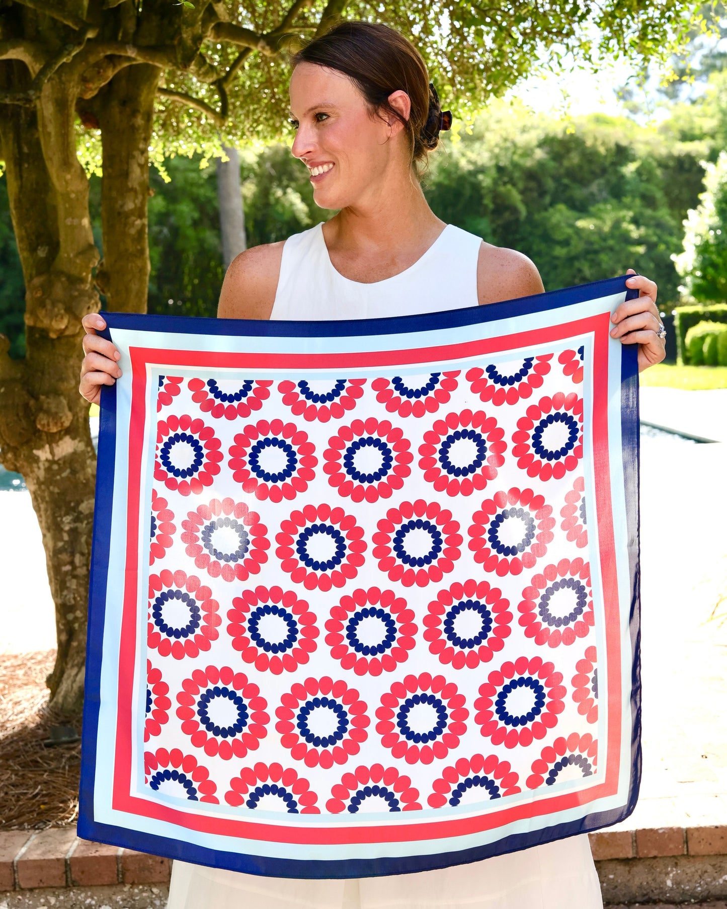 Lucy Floral Scarf Medium Red Navy