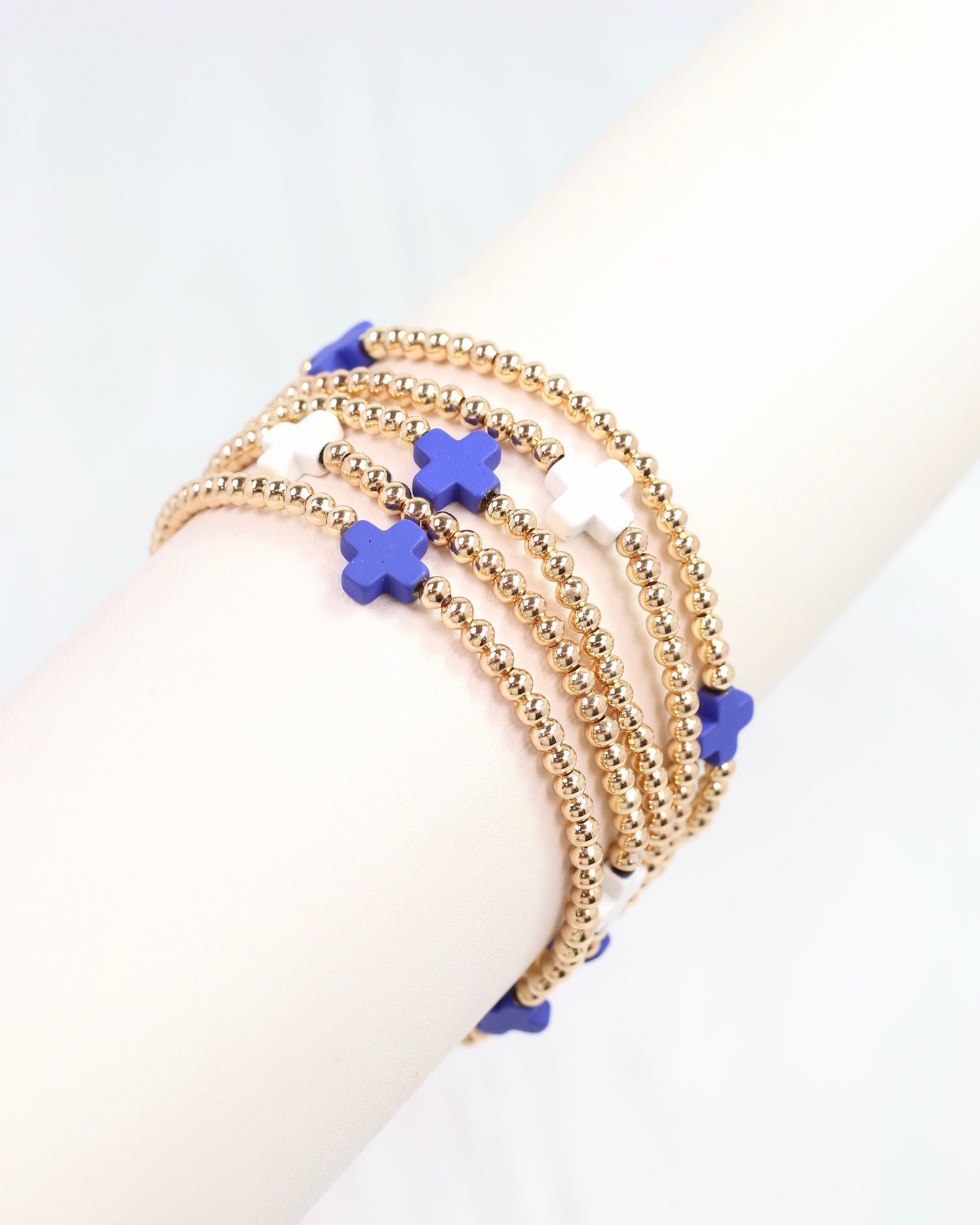 Brittany Cross Bracelet Set Blue White