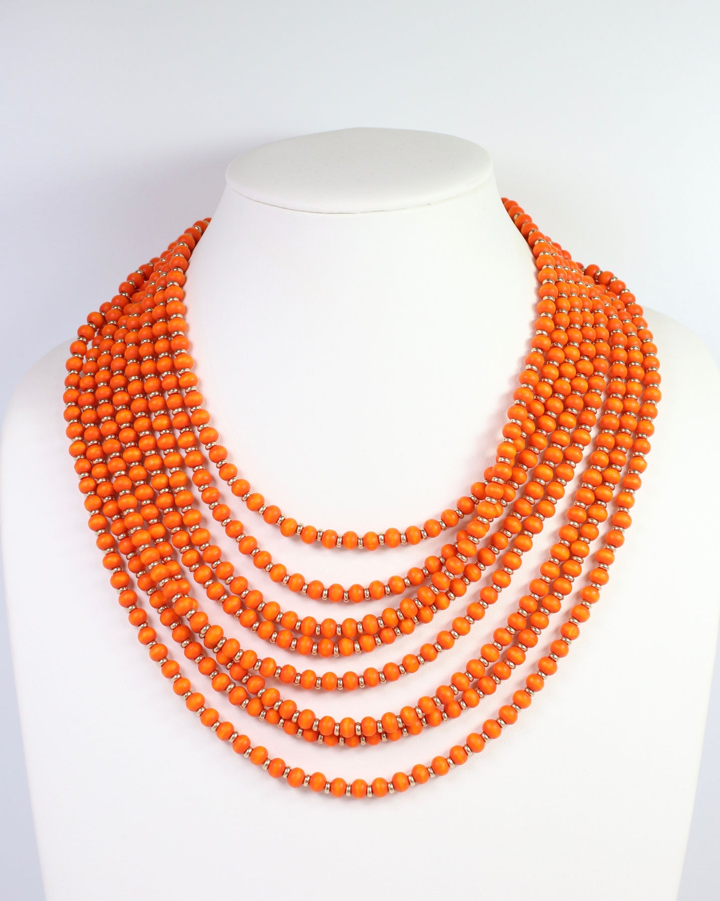 Eleodora Wooden Bead Layered Necklace Orange