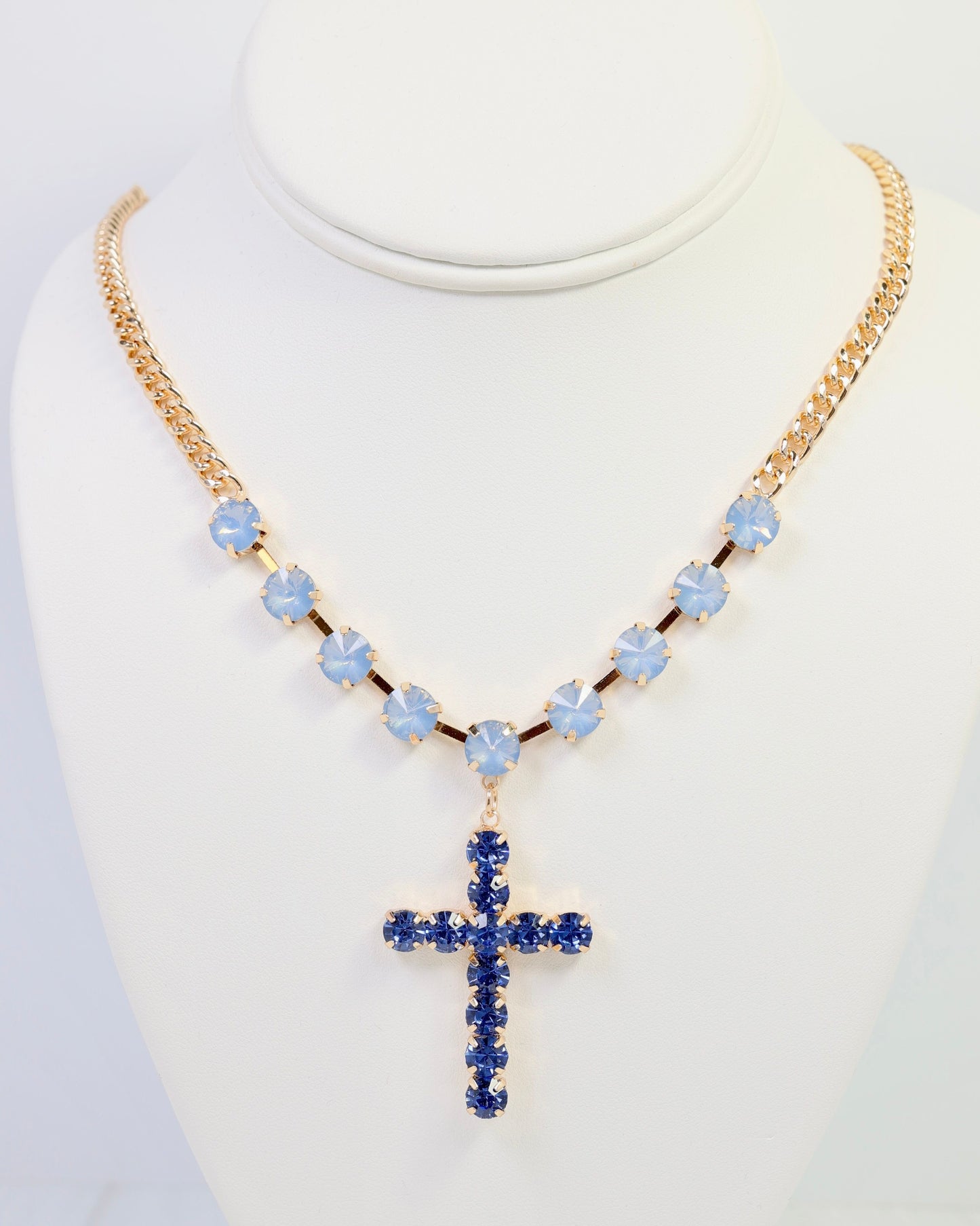 Richland Rhinestone Cross Necklace Sapphire