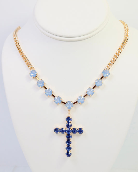 Richland Rhinestone Cross Necklace Sapphire