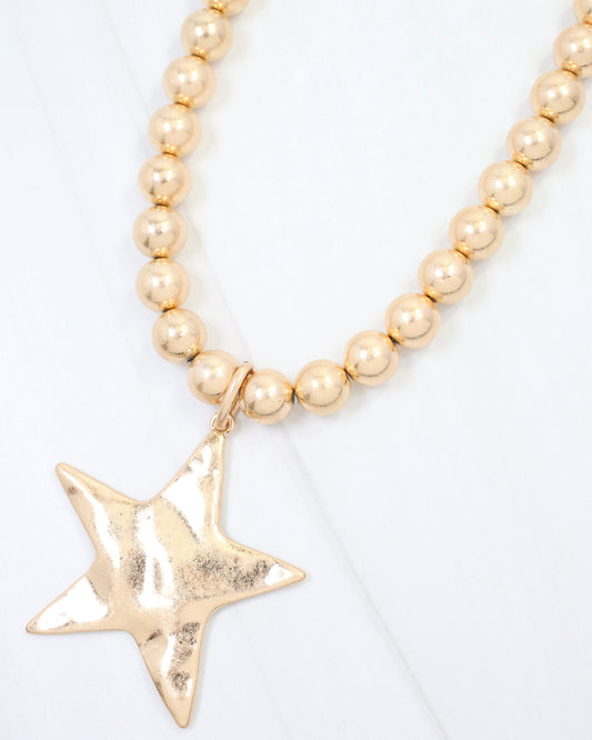 Melinda Star Pendant Beaded Necklace WR Worn Gold