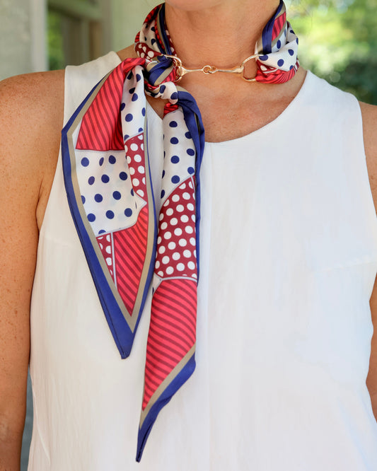 Henley Horsebit Buckle Scarf Navy Red